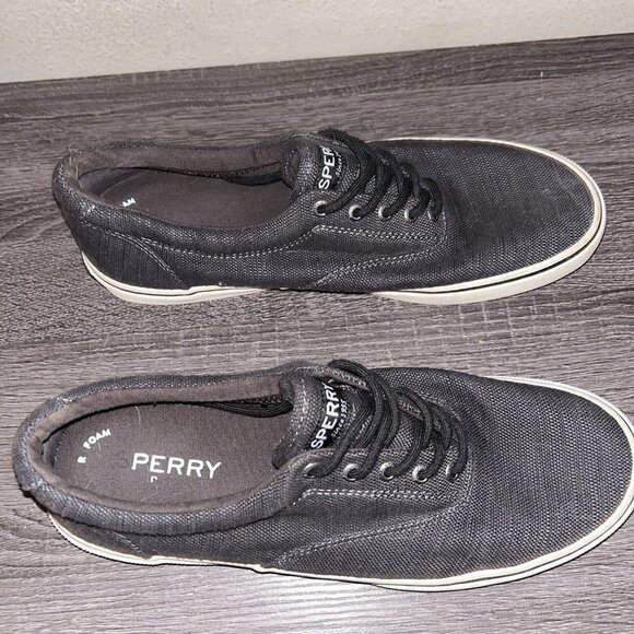 Sperry Halyard CVO Charcoal Linen Blend Lace Up Preppy Sneakers Men’s Size 12 - Picture 3 of 8